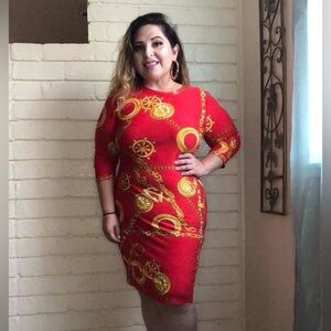 Elegant Red and Gold Women's Dress